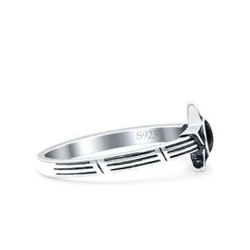 Star Petite Dainty Round Simulated Black Agate Promise Ring Band Oxidized Braided 925 Sterling Silver
